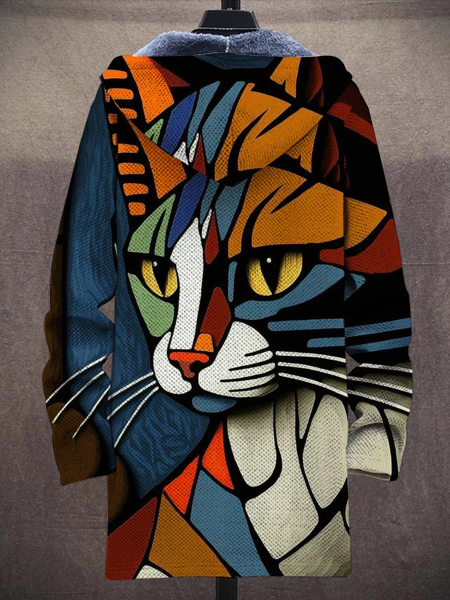 Saara - Abstrakter Katzen-Cardigan aus dickem Plüsch